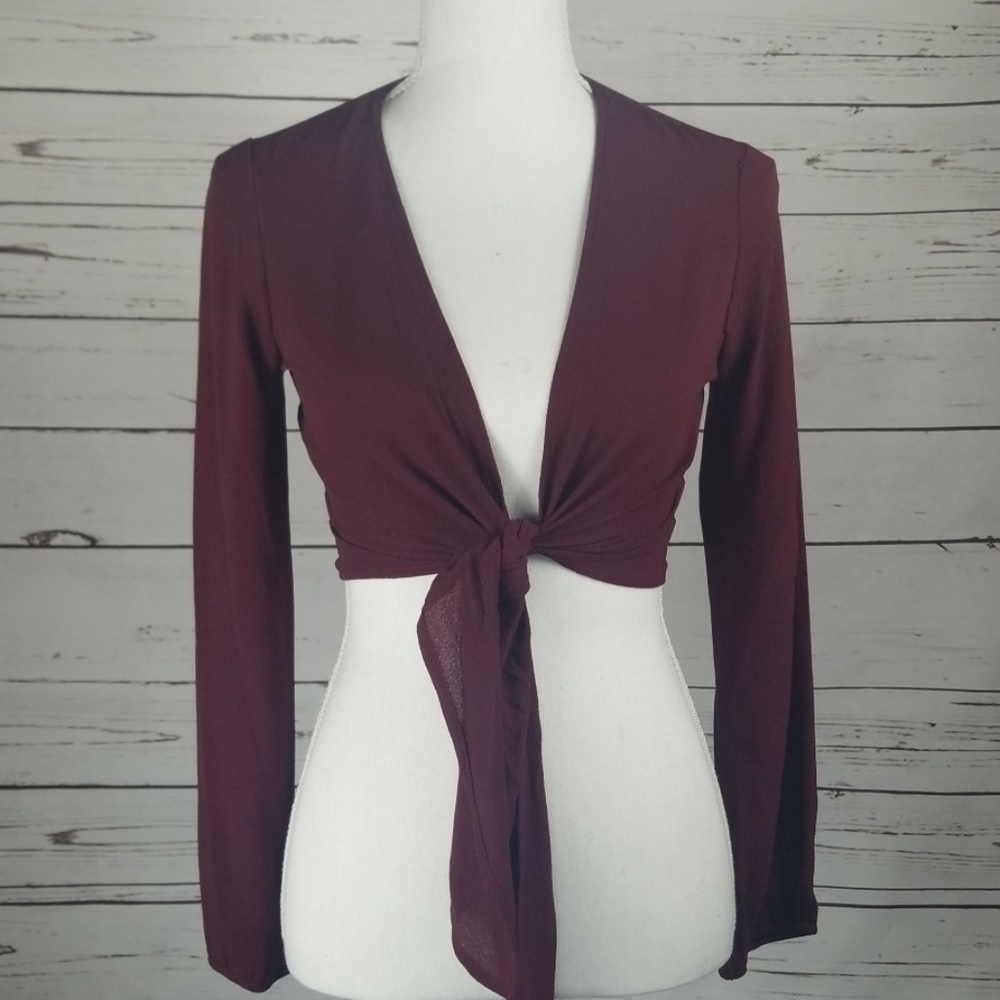 NWOT Burgundy Crop Cardigan Size Sm